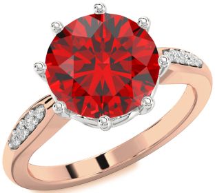 Diamond Ruby White Rose Gold Round Solitaire Engagement Ring