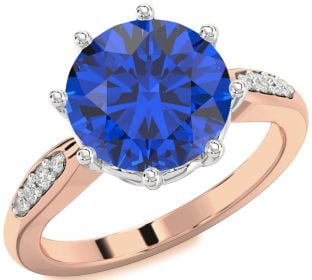 Diamond Blue Sapphire Platinum & Rose Gold Round Solitaire Engagement Ring
