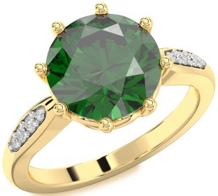 Diamond Emerald Gold Round Solitaire Engagement Ring