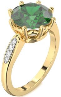Diamond Emerald Gold Round Solitaire Engagement Ring