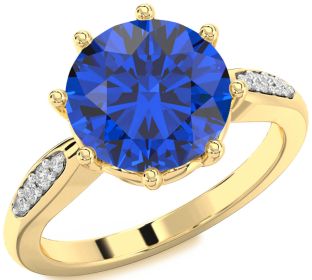 Diamond Blue Sapphire Gold Round Solitaire Engagement Ring