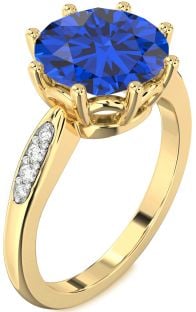 Diamond Blue Sapphire Gold Round Solitaire Engagement Ring