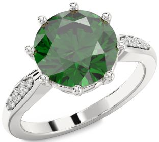 Diamond Emerald Platinum Round Solitaire Engagement Ring