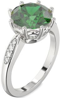 Diamond Emerald Platinum Round Solitaire Engagement Ring