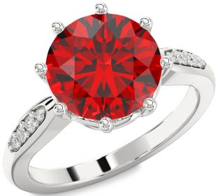 Diamond Ruby White Gold Round Solitaire Engagement Ring