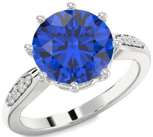 Diamond Blue Sapphire White Gold Round Solitaire Engagement Ring