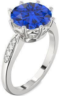Diamond Blue Sapphire Silver Round Solitaire Engagement Ring