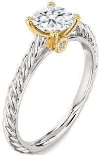 Diamond Silver & 10K gold Knot Round Solitaire Engagement Ring