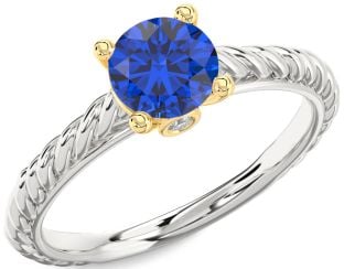 Diamond Blue Sapphire Gold Silver Knot Round Solitaire Engagement Ring