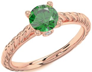 Diamond Emerald Rose Gold Round Vintage Engagement Ring