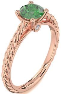 Diamond Emerald Rose Gold Knot Round Solitaire Engagement Ring