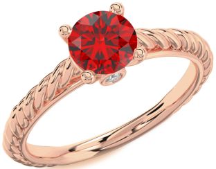Diamond Ruby Rose Gold Round Vintage Engagement Ring