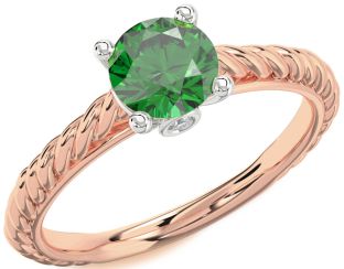 Diamond Emerald White Rose Gold Round Vintage Engagement Ring