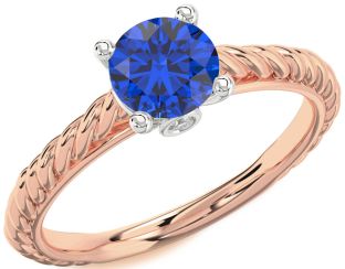 Diamond Blue Sapphire White Rose Gold Knot Round Solitaire Engagement Ring
