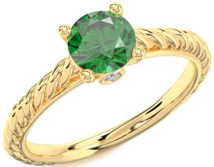Diamond Emerald Gold Round Vintage Engagement Ring