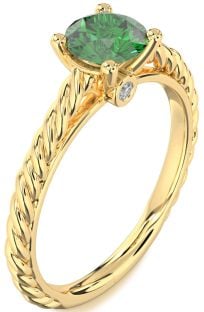 Diamond Emerald Gold Knot Round Solitaire Engagement Ring