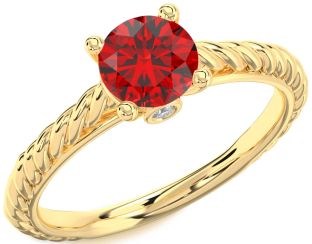 Diamond Ruby Gold Round Vintage Engagement Ring