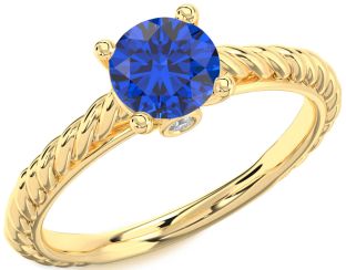 Diamond Blue Sapphire Gold Knot Round Solitaire Engagement Ring