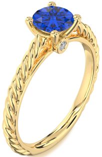 Diamond Blue Sapphire Gold Knot Round Solitaire Engagement Ring
