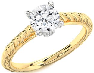 Diamond White Yellow Gold Round Vintage Engagement Ring