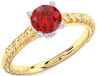 Diamond Ruby White Yellow Gold Round Vintage Engagement Ring
