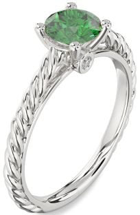 Diamond Emerald Platinum Knot Round Solitaire Engagement Ring