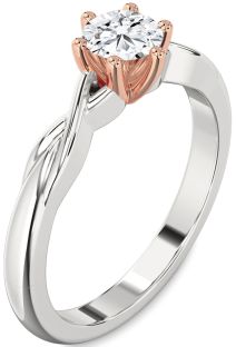 Diamond Silver & 10K Rose Gold Knot Round Solitaire Engagement Ring