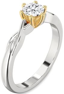 Diamond Silver & 10K gold Knot Round Solitaire Engagement Ring