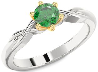 Emerald Silver & 10K gold Knot Engagement Ring