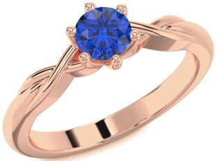 Blue Sapphire Rose Gold Silver Knot Round Solitaire Engagement Ring
