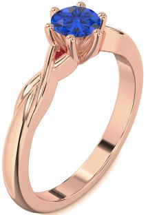 Blue Sapphire Rose Gold Knot Round Solitaire Engagement Ring