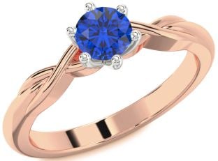 Blue Sapphire Platinum & Rose Gold Knot Round Solitaire Engagement Ring