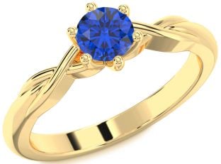 Blue Sapphire Gold Knot Round Solitaire Engagement Ring
