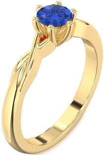 Blue Sapphire Gold Knot Round Solitaire Engagement Ring