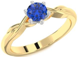 Blue Sapphire Platinum & Yellow Gold Knot Round Solitaire Engagement Ring