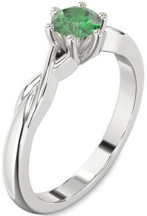 Emerald Platinum Knot Round Solitaire Engagement Ring