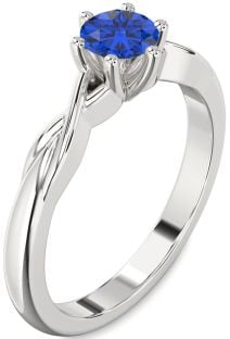 Blue Sapphire White Gold Knot Round Solitaire Engagement Ring