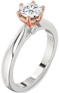 Diamond Silver & 10K Rose Gold Round Solitaire Engagement Ring
