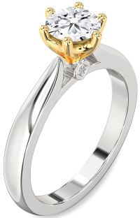 Diamond Silver & 10K gold Round Solitaire Engagement Ring