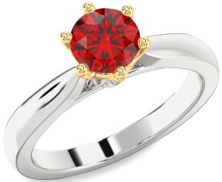 Diamond Ruby Silver & 10K gold Round Solitaire Engagement Ring