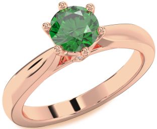 Diamond Emerald Rose Gold Round Solitaire Engagement Ring