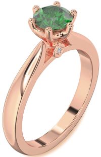 Diamond Emerald Rose Gold Round Solitaire Engagement Ring