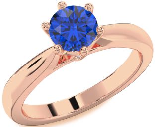 Diamond Blue Sapphire Rose Gold Round Solitaire Engagement Ring