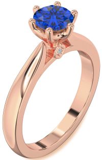 Diamond Blue Sapphire Rose Gold Silver Round Solitaire Engagement Ring