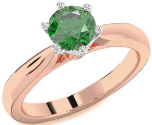 Diamond Emerald Platinum & Rose Gold Round Solitaire Engagement Ring