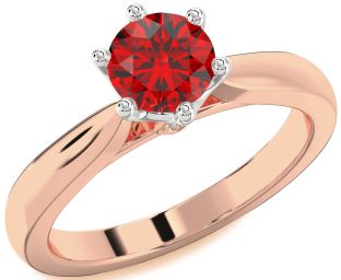 Diamond Ruby White Rose Gold Round Solitaire Engagement Ring