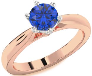 Diamond Blue Sapphire White Rose Gold Round Solitaire Engagement Ring