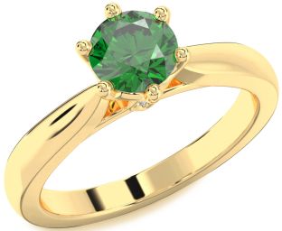 Diamond Emerald Gold Round Solitaire Engagement Ring