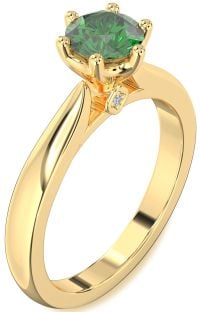 Diamond Emerald Gold Round Solitaire Engagement Ring