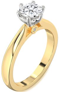 Diamond White Yellow Gold Round Solitaire Engagement Ring